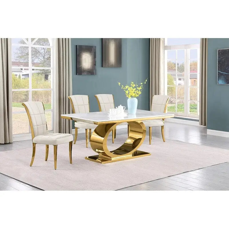 Best Quality Furniture D430/1-SC320-7 Dining Set with 68 White Marble Top