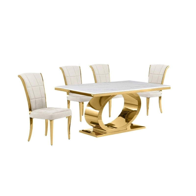 Best Quality Furniture D430/1-SC320-7 Dining Set with 68 White Marble Top