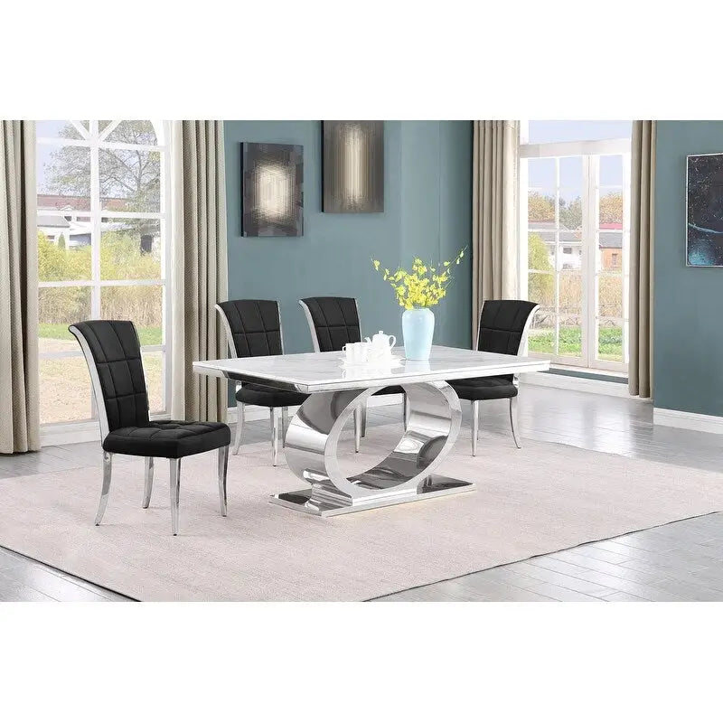 Best Quality Furniture D430/1-SC320-7 Dining Set with 68 White Marble Top