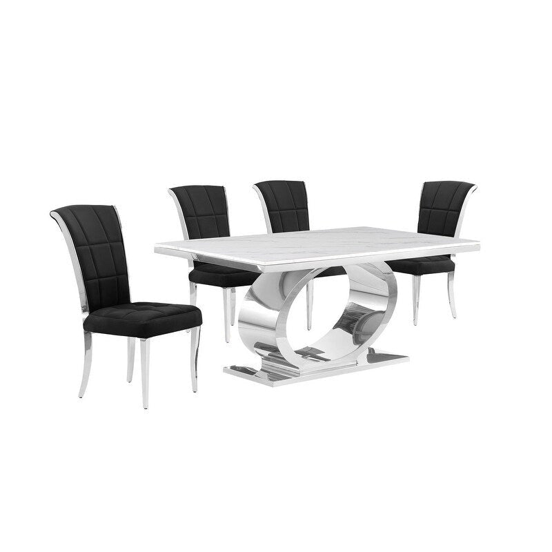 Best Quality Furniture D430/1-SC320-7 Dining Set with 68 White Marble Top