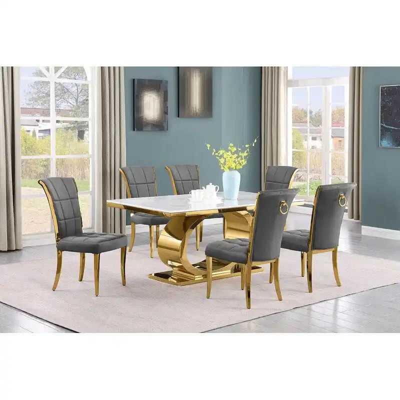 Best Quality Furniture D430/1-SC320-7 Dining Set with 68 White Marble Top
