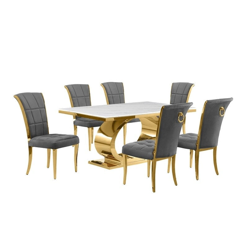Best Quality Furniture D430/1-SC320-7 Dining Set with 68 White Marble Top
