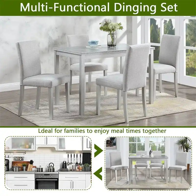 5-piece Wood Dining Counter Height Table and Chair Set