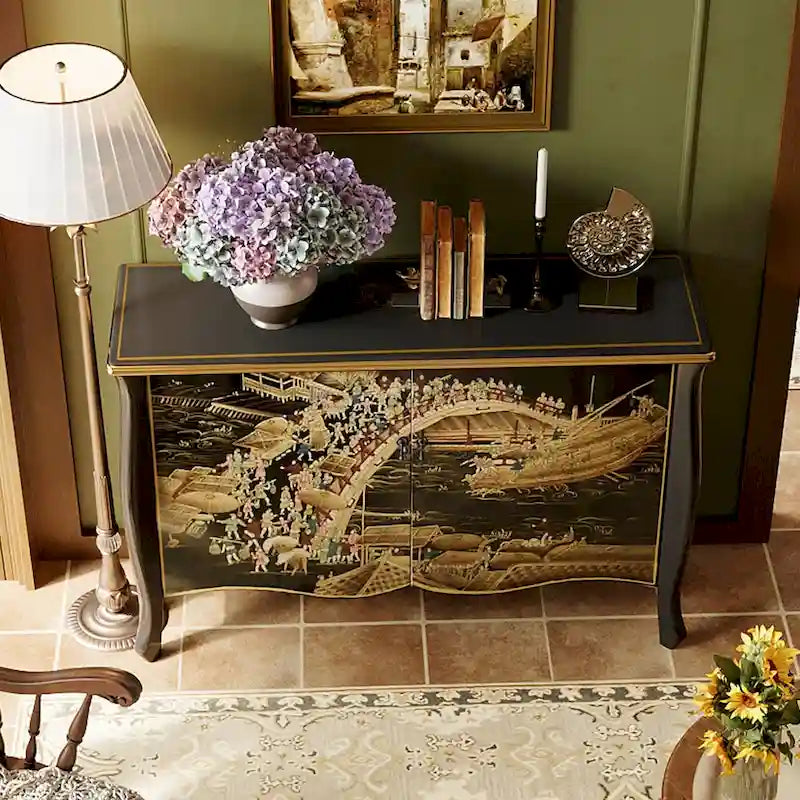 51.18 Sideboard Pure handcrafted vintage painted double sliding door partition storage entryway decorative cabinet