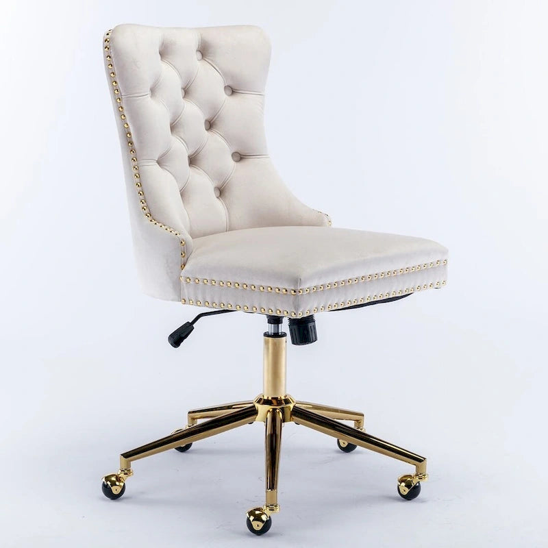 Office Chair with Wheels, Adjustable Height, Velvet Upholstered Tufted Button Computer Desk Chair Swivel