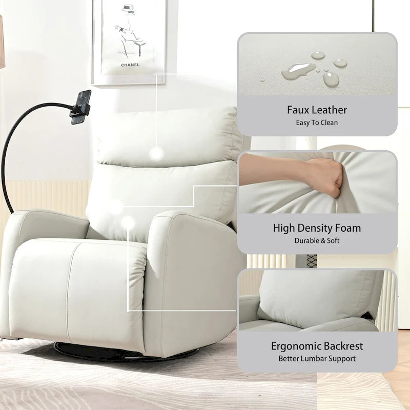270Power Swivel Rocker Recliner Chair, Electric Glider Reclining Sofa with USB Ports,Power Swivel Glider