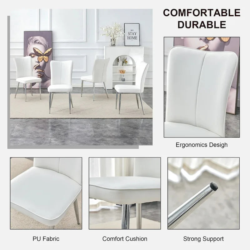 Modern minimalist 4-piece set of faux leather dining chairs and office chairs