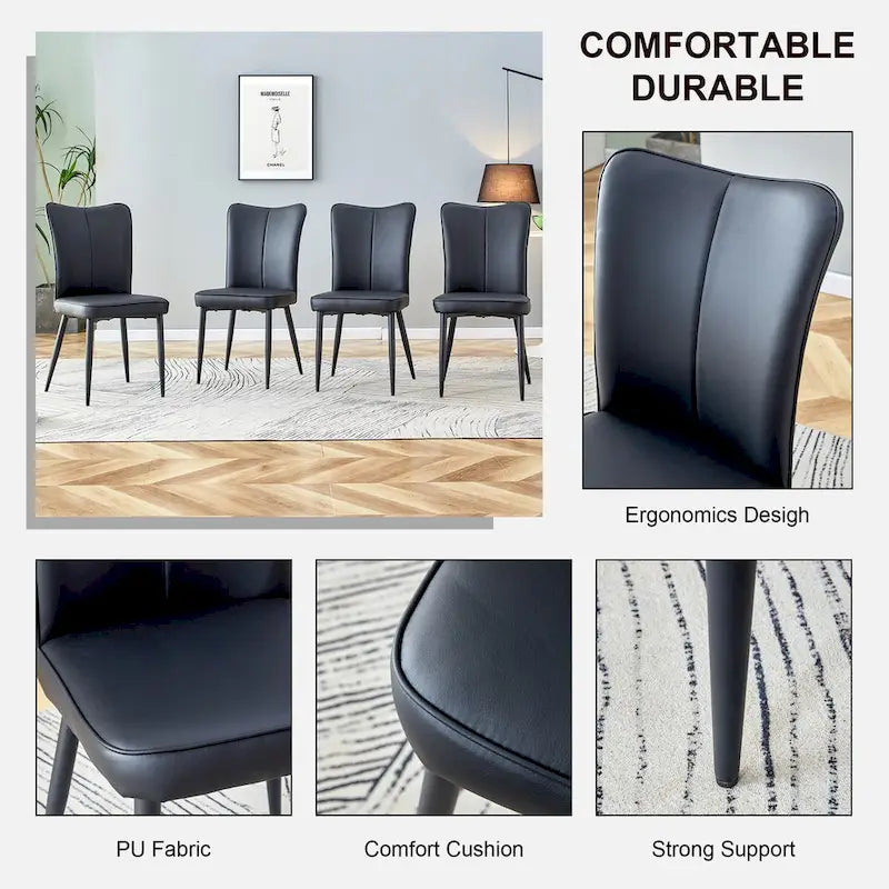 Modern minimalist 4-piece set of faux leather dining chairs and office chairs