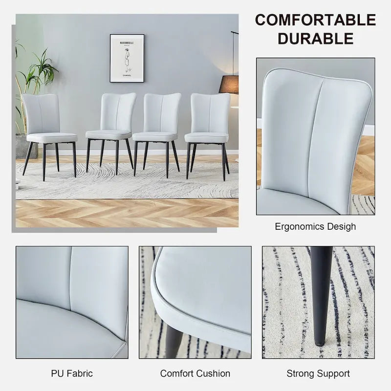Modern minimalist 4-piece set of faux leather dining chairs and office chairs