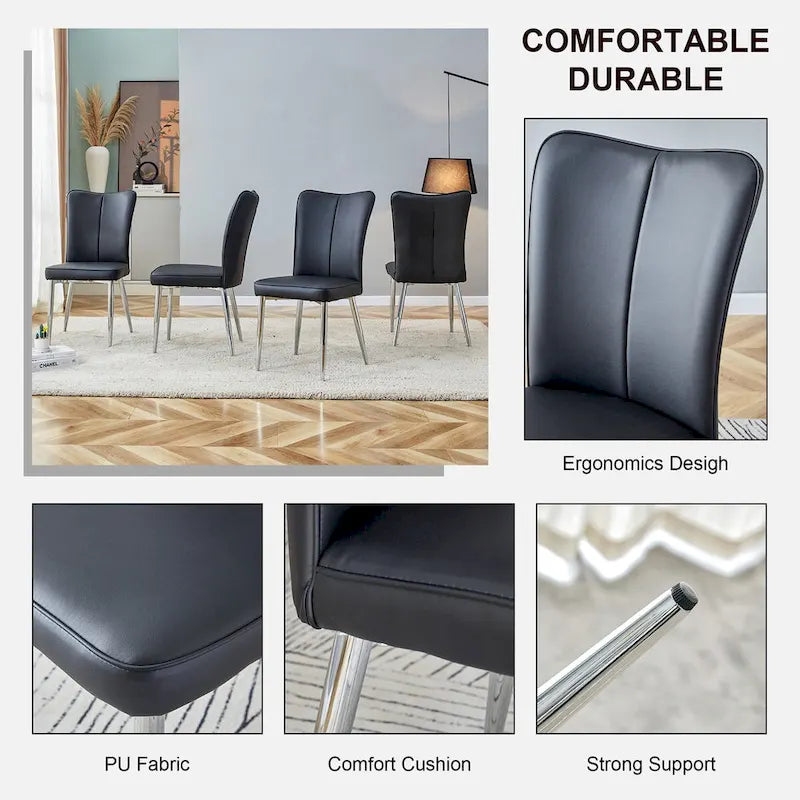 Modern minimalist 4-piece set of faux leather dining chairs and office chairs