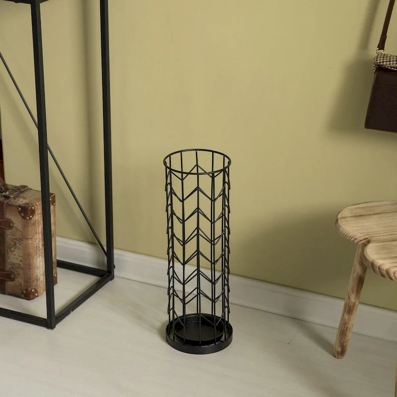 Black Round Horizontal Design Umbrella Holder Stand for Indoor and Outdoor with Drip Water Tray