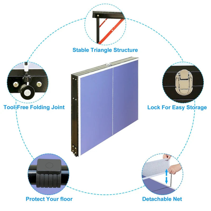 Table Tennis, Table Foldable & Portable Ping Pong Table Set with Net and 2 Ping Pong Paddles for Indoor Outdoor Game
