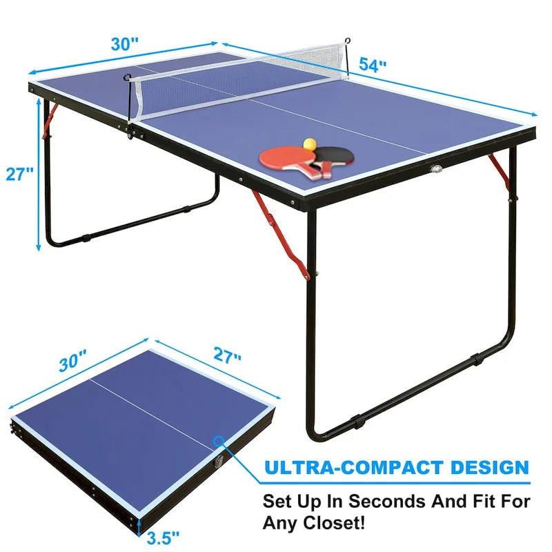 Table Tennis, Table Foldable & Portable Ping Pong Table Set with Net and 2 Ping Pong Paddles for Indoor Outdoor Game