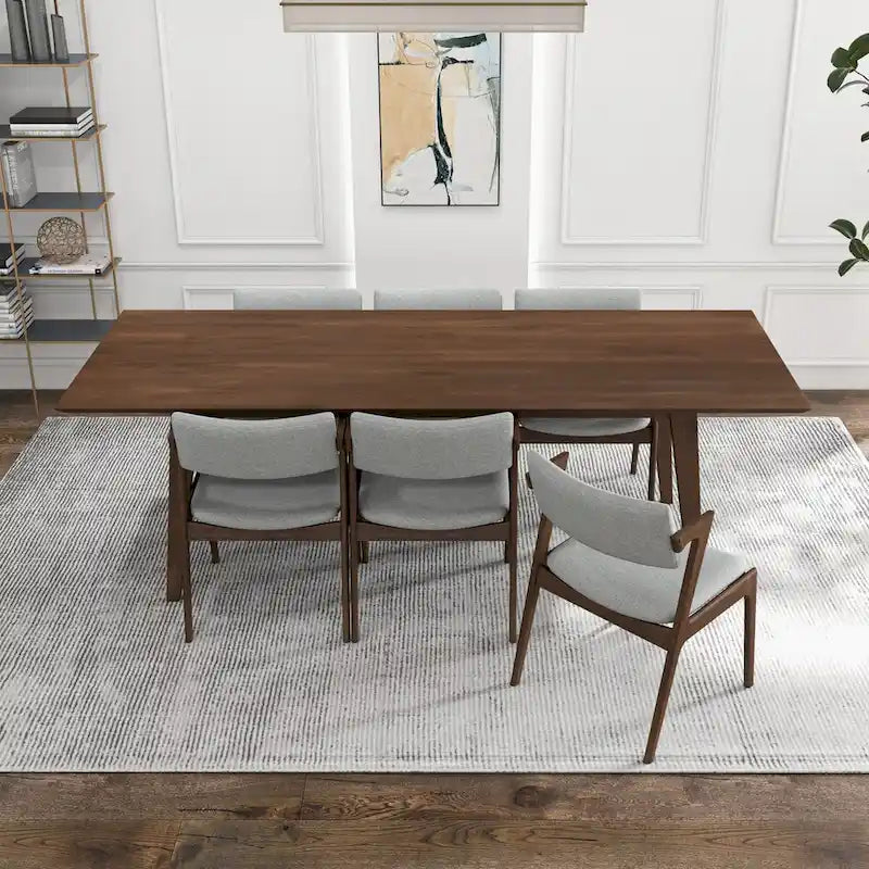 Ayven Mid-Century Style 7 Piece Solid Wood Dining Set in Walnut Brown