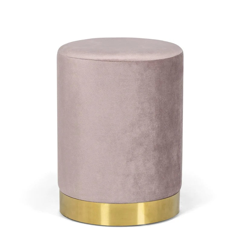 Adeco Modern 16.14 Footrest Stool Velvet Round Ottoman Bench