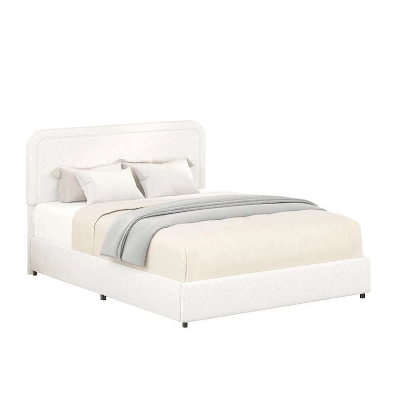Queen Size Ivory Boucle Upholstered Platform Bed