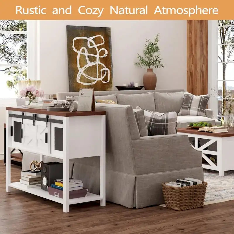 Farmhouse & Industrial Rustic Console Table with Shelf