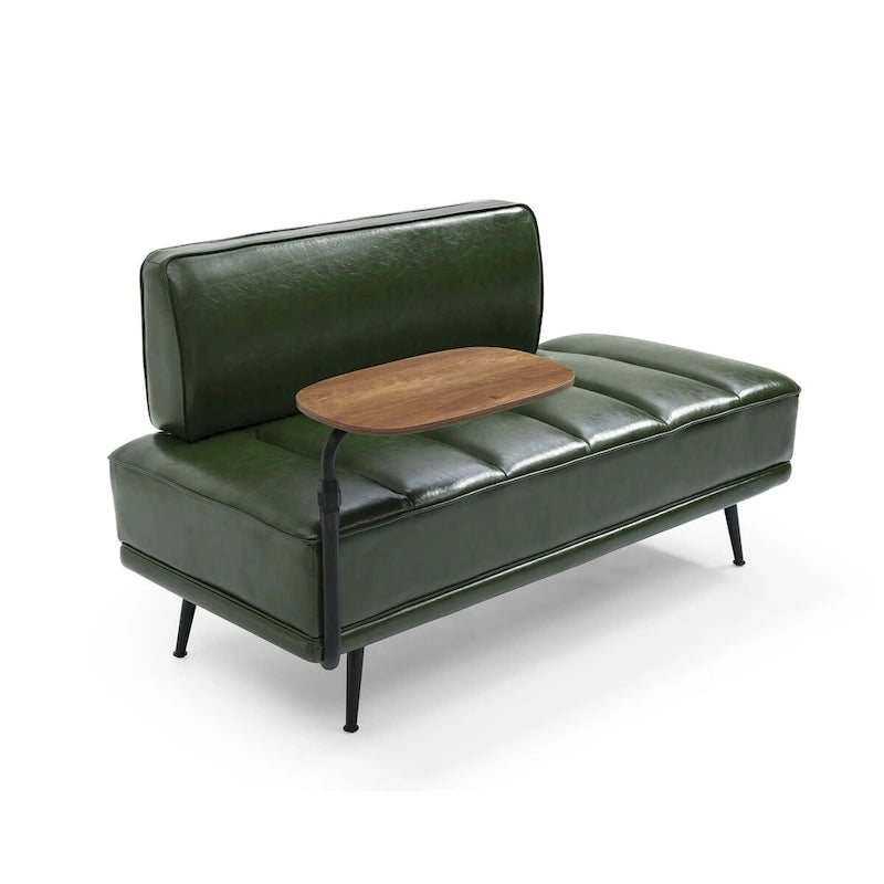 56.3Width End of Bed Bench,Faux Leather Upholstered With side table,360-degree Swivel tray couch,Entryway Ottoman,Metal Legs