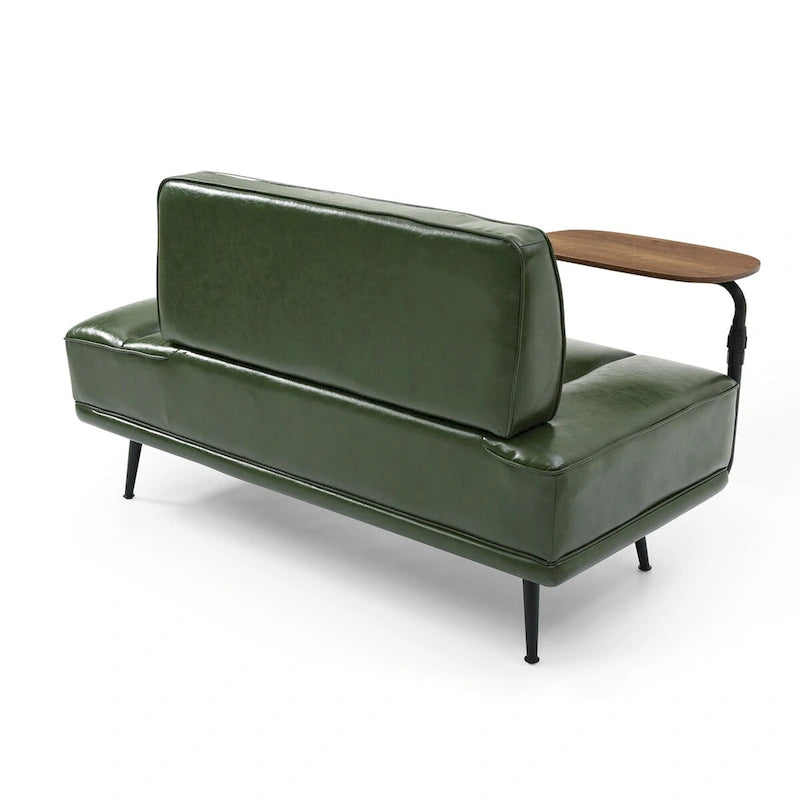 56.3Width End of Bed Bench,Faux Leather Upholstered With side table,360-degree Swivel tray couch,Entryway Ottoman,Metal Legs