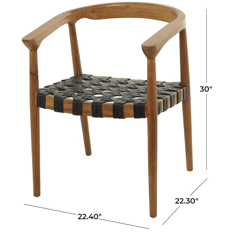 Teak Wood Handmade Woven Dining Chair with Armrests - Brown or Dark Brown- Roche River Decor