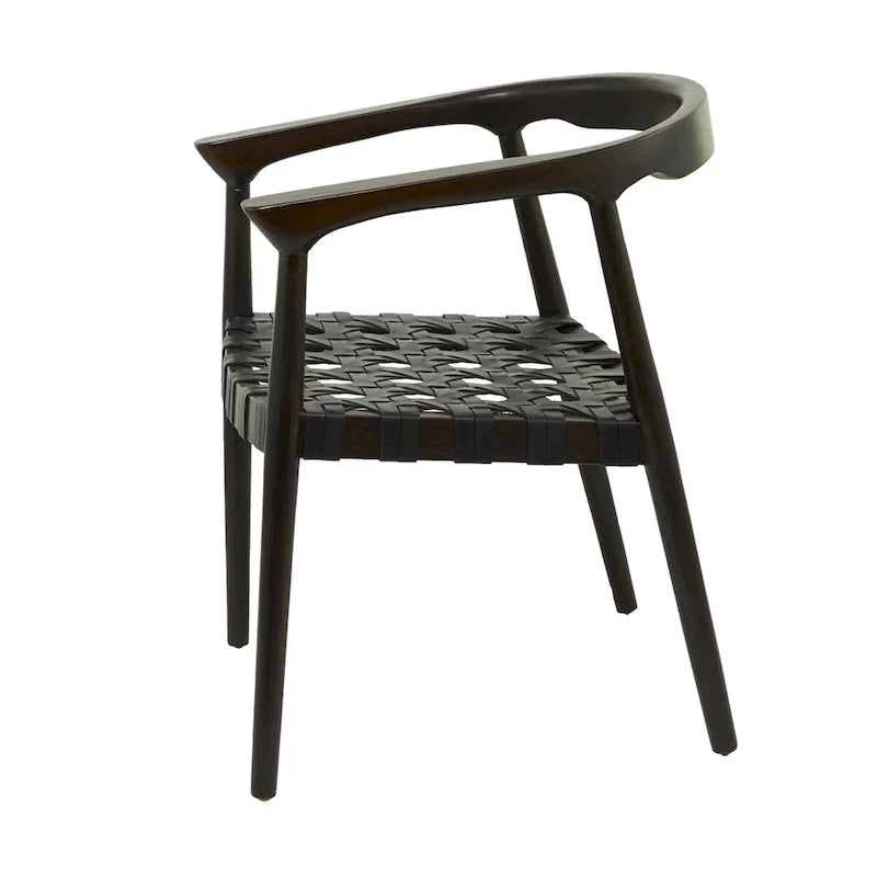 Teak Wood Handmade Woven Dining Chair with Armrests - Brown or Dark Brown- Roche River Decor