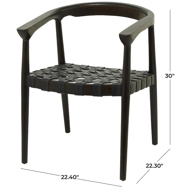 Teak Wood Handmade Woven Dining Chair with Armrests - Brown or Dark Brown- Roche River Decor