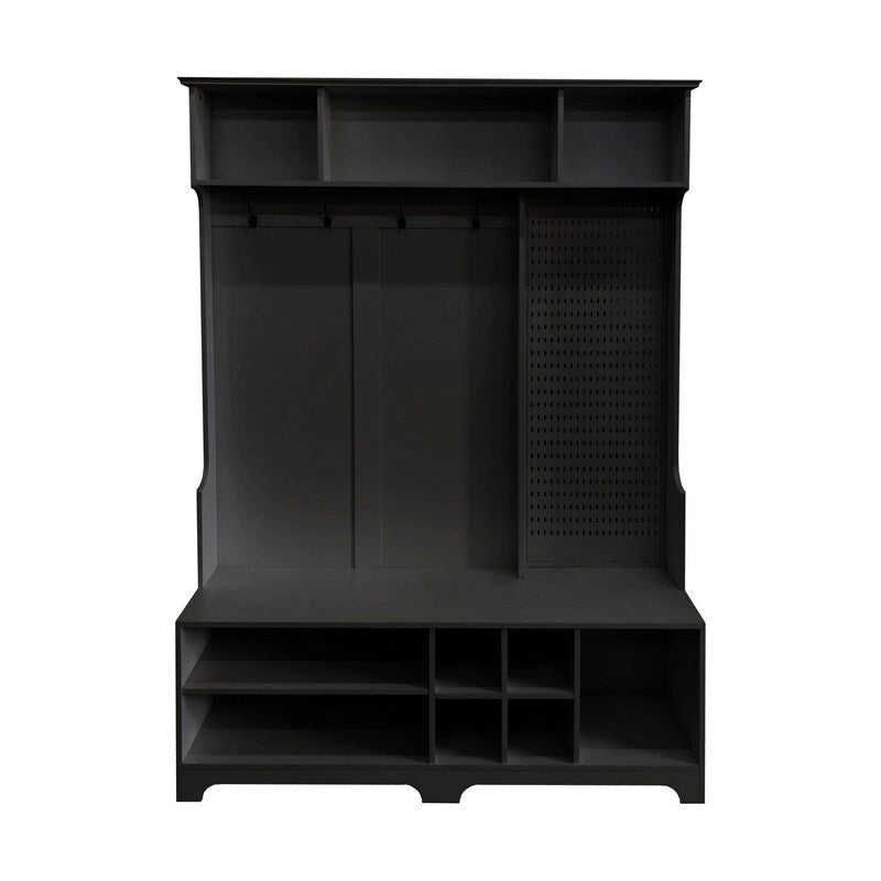 77.17H Hall Tree with Shoe Bench,Coat Rack,Shoe Storage,Shelves and Pegboard