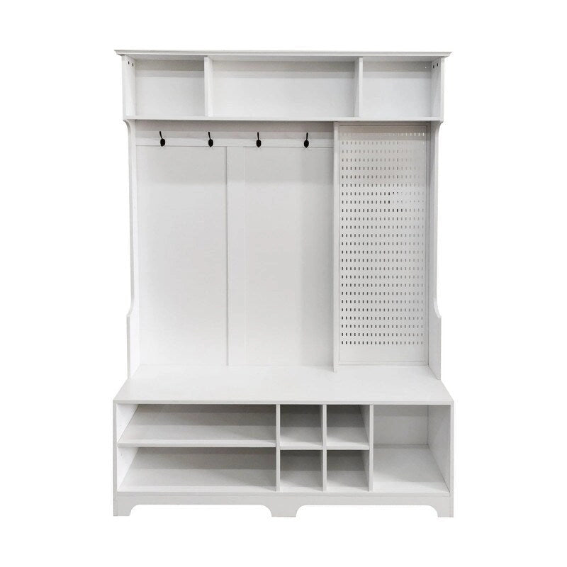 77.17H Hall Tree with Shoe Bench,Coat Rack,Shoe Storage,Shelves and Pegboard