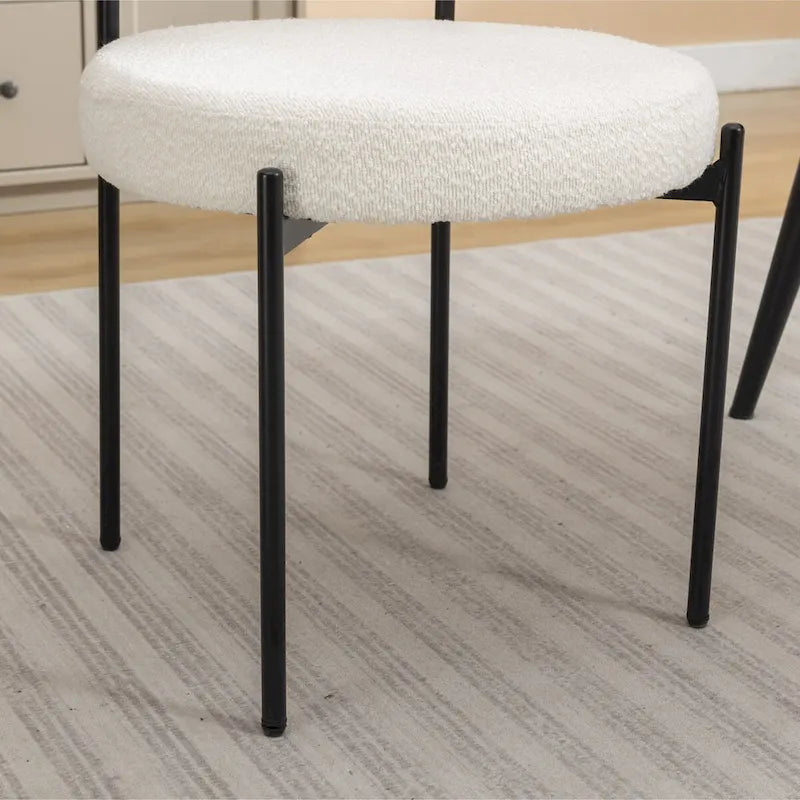 Durban 5-Piece Round Dining Set, Trestle Dining Table with 4 Boucle Chairs for Breakfast Nook, Kitchen, Living Room
